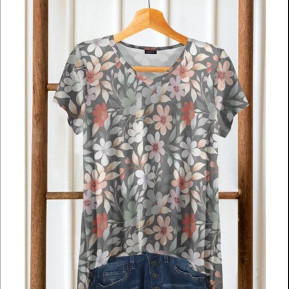 Bon Apple Tea | Gray & Coral V-Neck Tunic